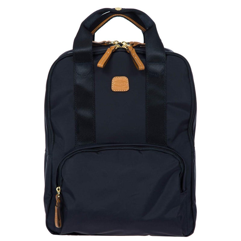 Bric's X-Travel Urban Backpack 14 Inch, Water-Resistant Satin Nylon Carry-On Daypack with Leather Details, Laptop Sleeve, Double-Zip Compartments and Luggage Pass-Through â€“ Navy - Image 1